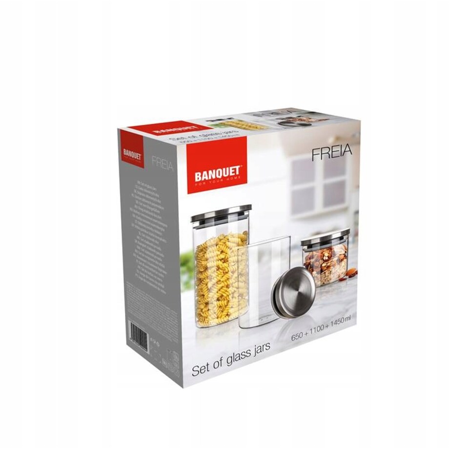 SZKLANE POJEMNIKI W PUDEŁKU na prezent kuchenne 650/1100/1450ml z pokrywką