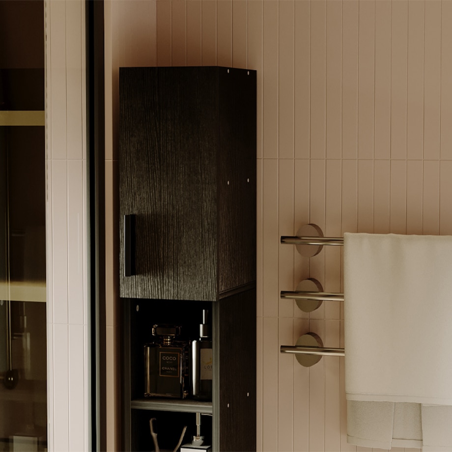 Regał łazienkowy stojący szafa czarny loft szafka półka słupek wysoki 182cm