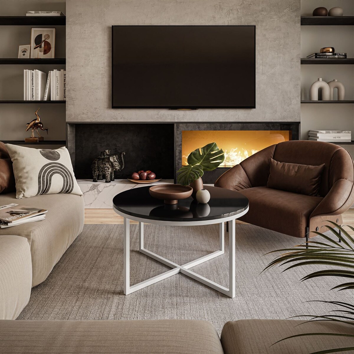 Okrągły stolik kawowy CIRI-X biały czarny połysk