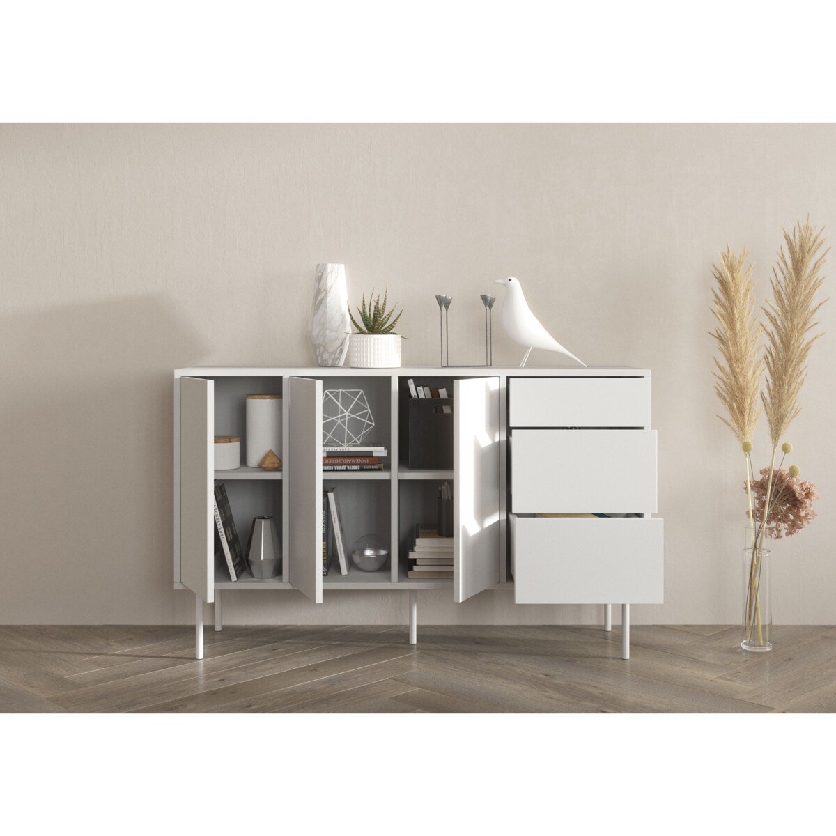 Biała nowoczesna komoda Dancan MIRKA / szer. 130 cm