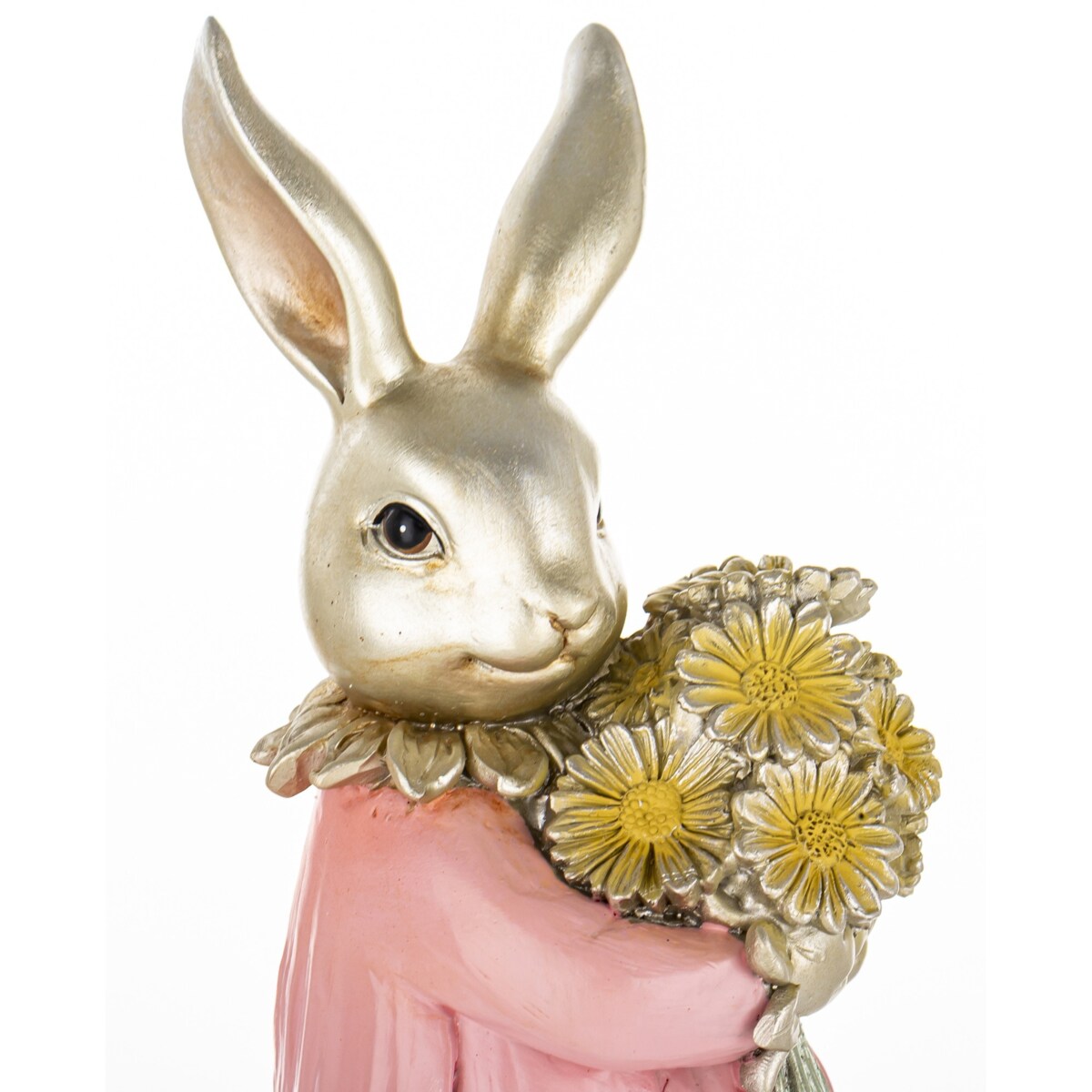 Dekoracja - króliczka z bukietem kwiatów 30x12,5x10 cm w różowej mini