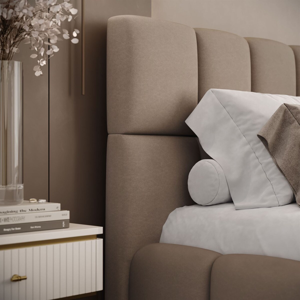 Łóżko tapicerowane VENEZIA, pojemnik na pościel, stelaż 34, 140x200, Castel 15