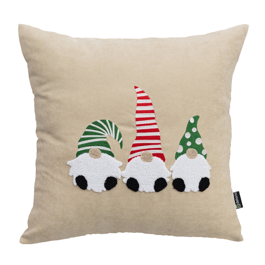 Poszewka na poduszkę Jolly Gnomes Green 43x43 cm boże narodzenie, święta, świąteczne, beżowy, 43x43 cm