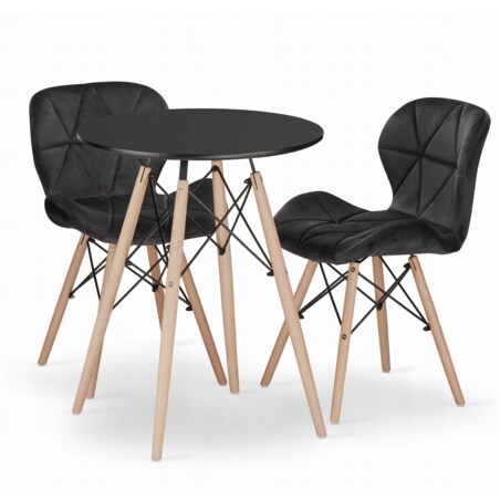 Zestaw Stół Do Jadalni Kuchni Salonu Biura Okrągły Todi 60 Czarny + 2 Krzesła Lago Czarne