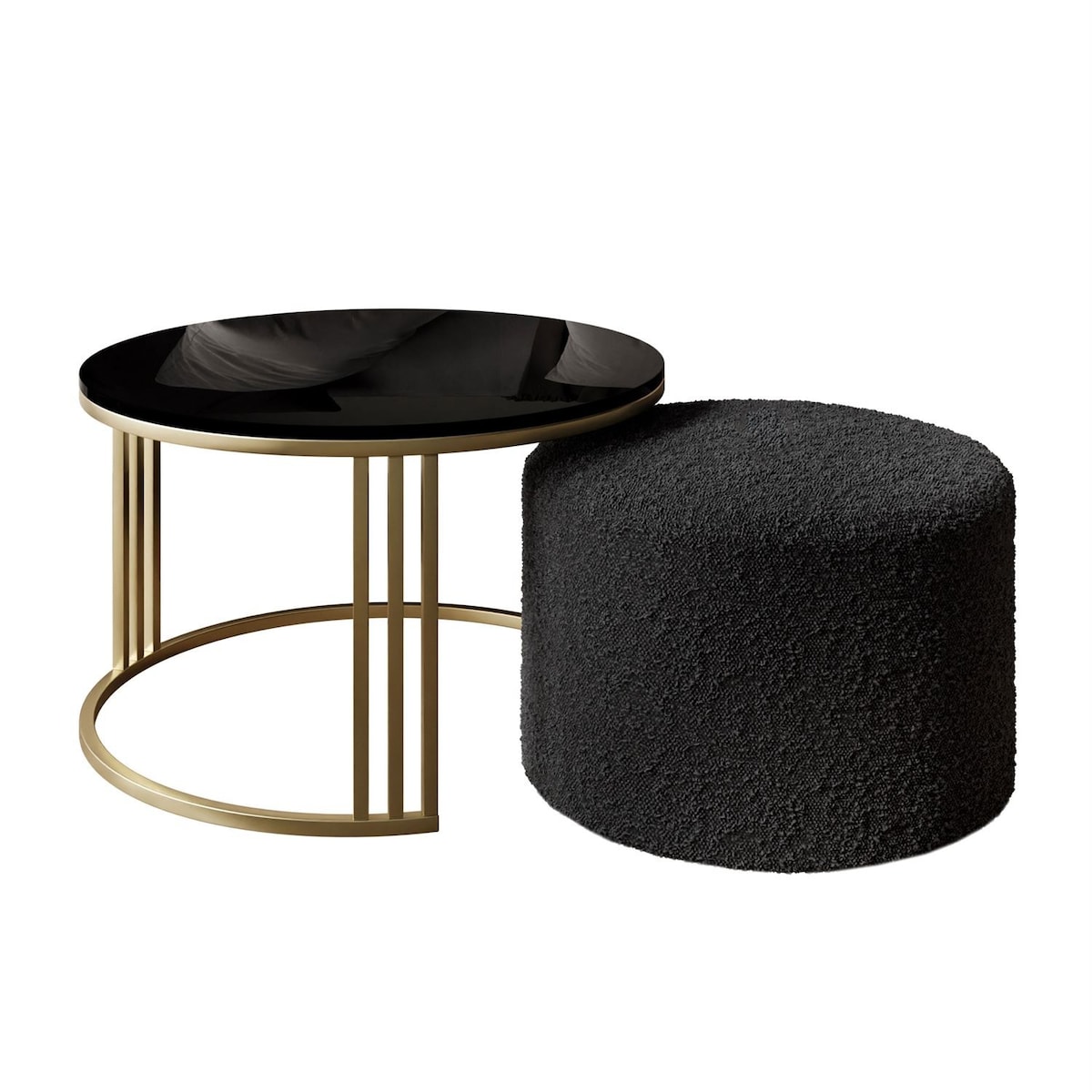Stolik kawowy z pufą LORI POŁYSK złoto szczotkowane, czarny / Coral 60