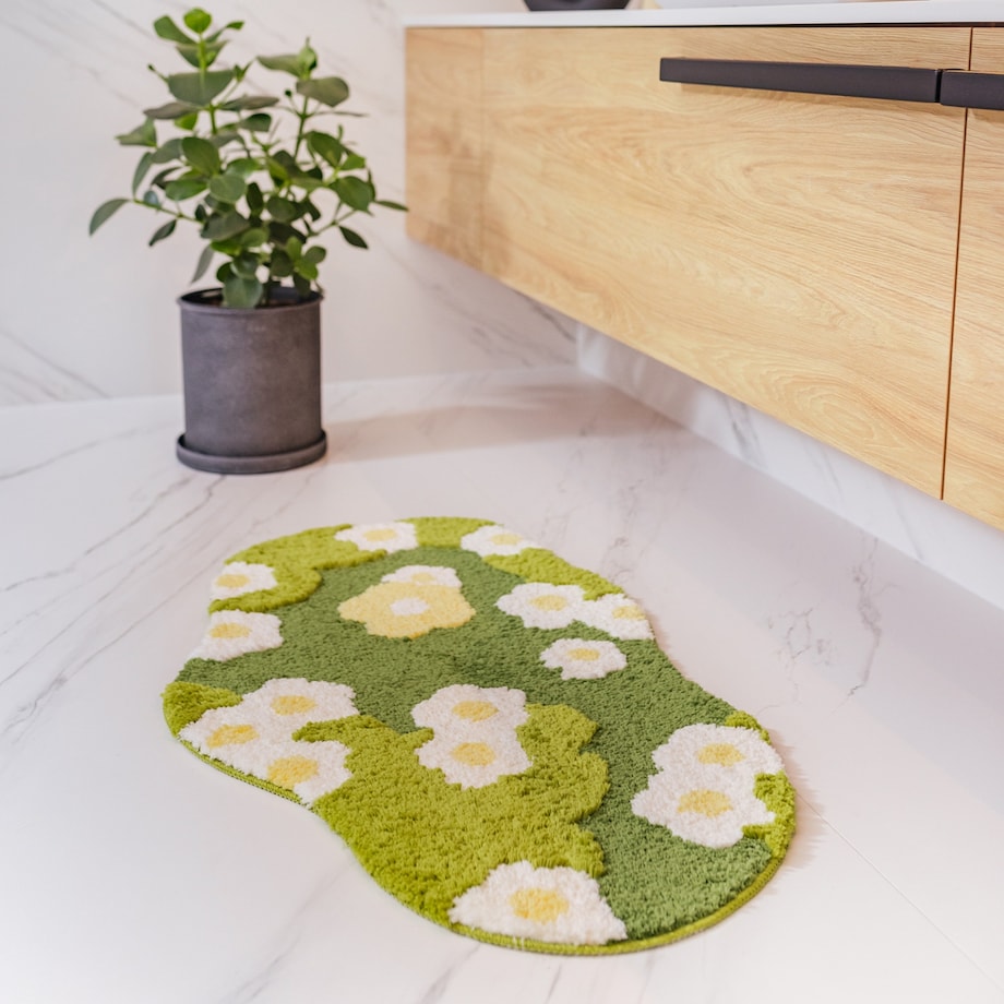 Dywanik łazienkowy Shaggy 3D Gaia 60x100 cm łąka zielony