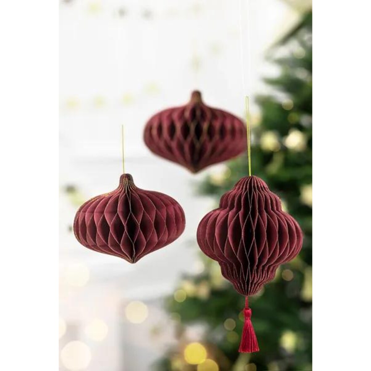 Bombka papierowa Latarnia, bordo, 12x15cm