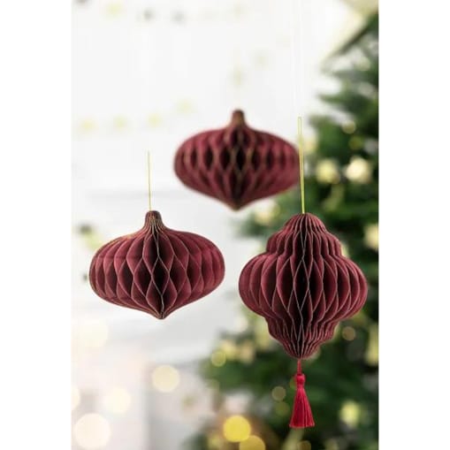 Bombka papierowa Latarnia, bordo, 12x15cm
