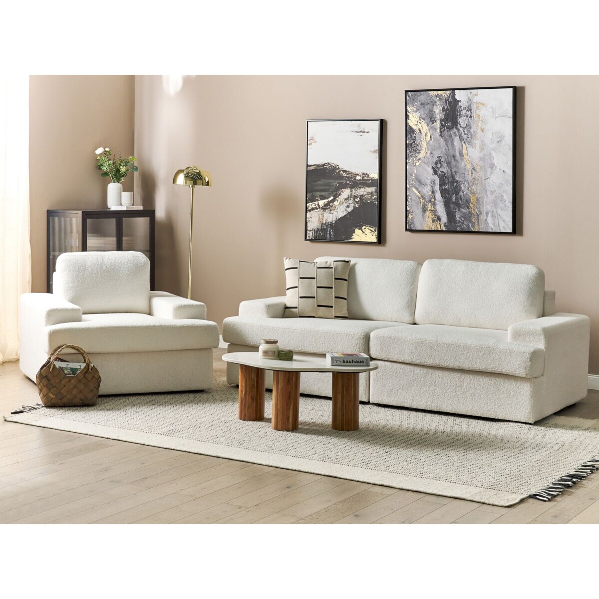 Komplet wypoczynkowy boucle 4-osobowy biały ALLA