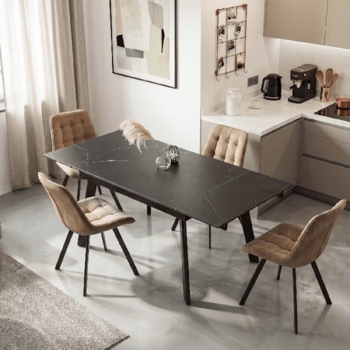 Stół ceramiczny rozkładany do jadalni czarny 90-150 cm LARES