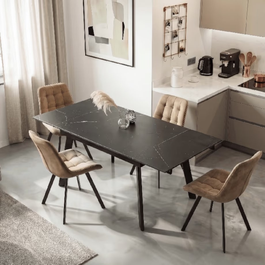 Stół ceramiczny rozkładany do jadalni czarny 90-150 cm LARES