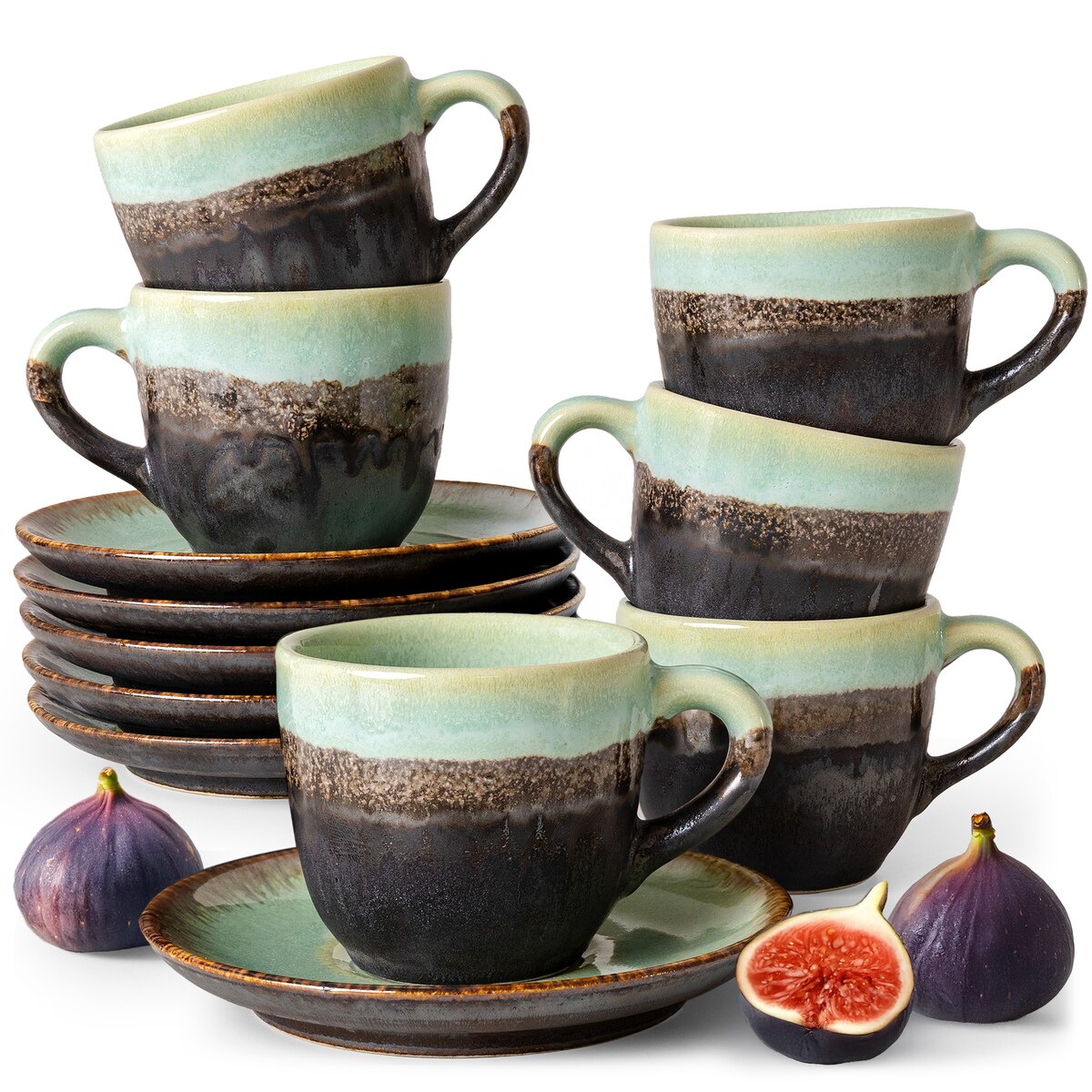 Konsimo PRIMA Filiżanka do kawy ze spodkiem 6 szt., szałwiowy