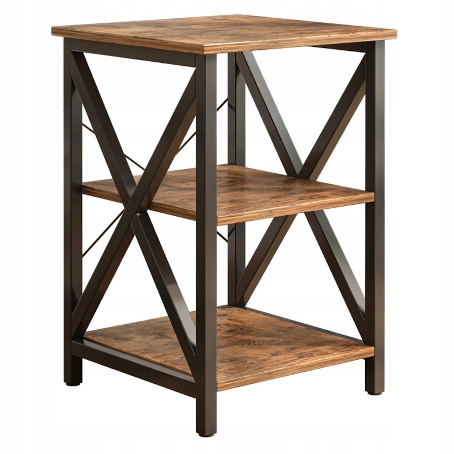 Stolik kawowy industrialny kwadratowy drewniany półka retro szafka loft