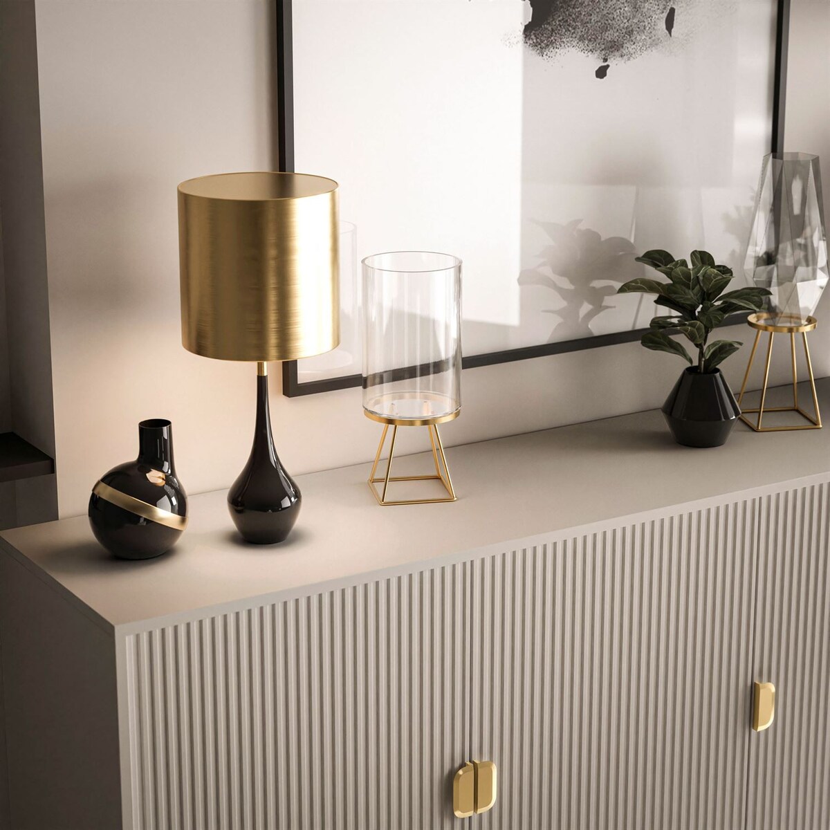 Komoda trzydrzwiowa DALIA 3D, kaszmir, nóżki złote