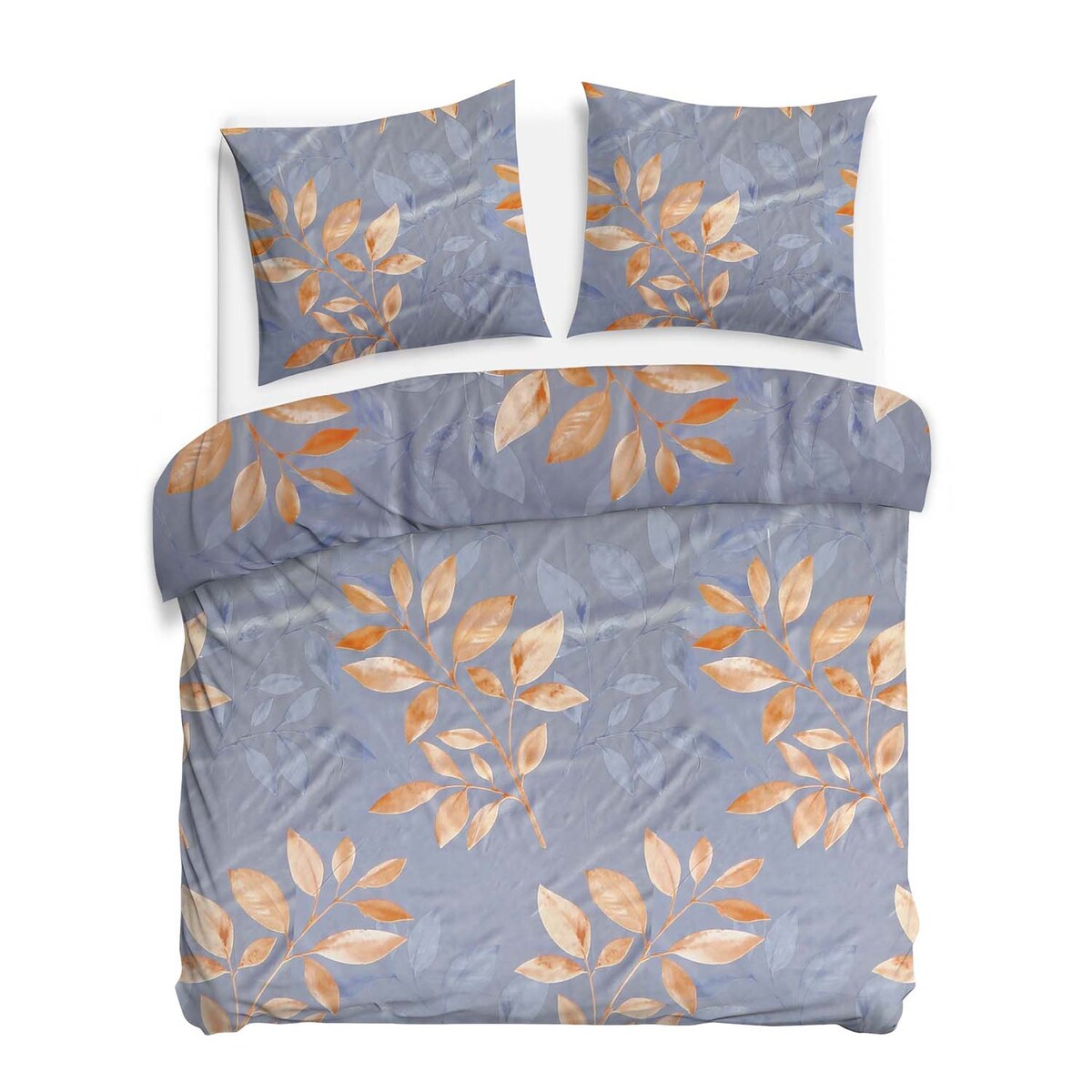 Pościel bawełniana 180x200 Sandleaf niebieska w beżowe liście, Cottonlove