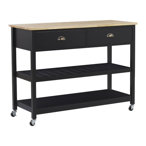 Drewniany wózek kuchenny 2 szuflady czarny NAVARINO