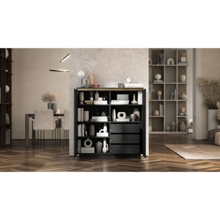 Nowoczesna Komoda Glamour Szafka RTV Czarny MAT ryflowane fronty 110,8 cm