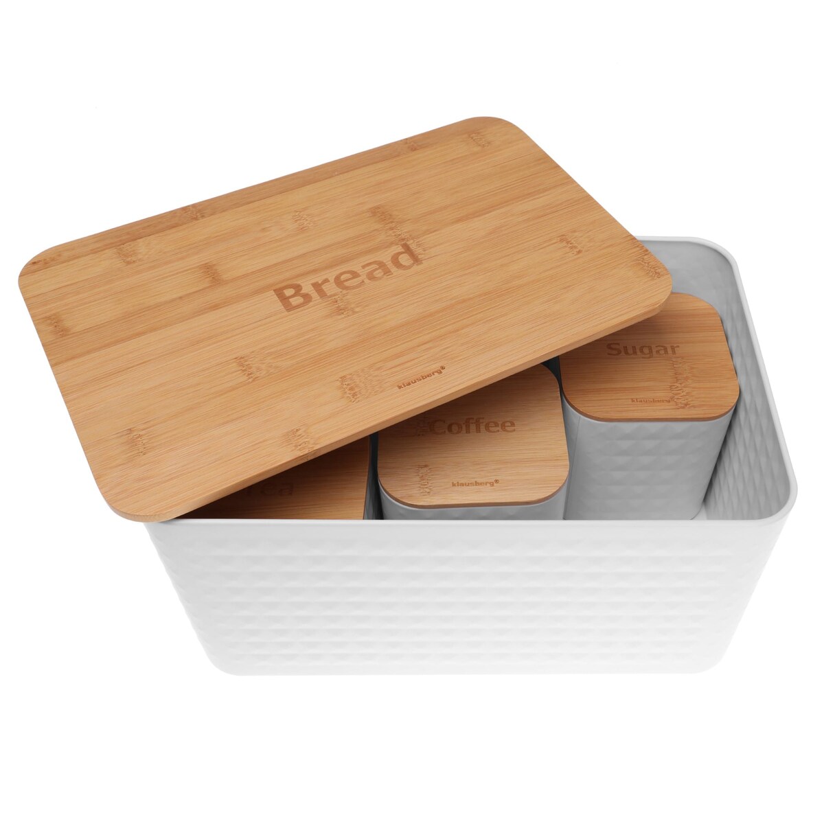 Chlebak w zestawie z 3 pojemnikami pojemnik na chleb pieczywo biały KLAUSBERG