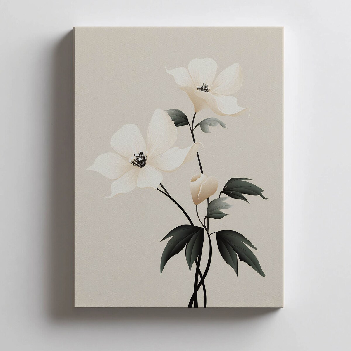 Biała Elegancja - Minimalistyczny Kwiatowy Plakat, 30x40 cm, bez ramy, płótno premium na blejtramie