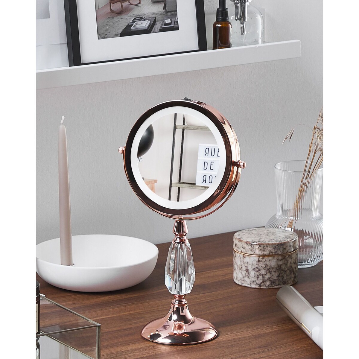 Lusterko kosmetyczne LED ø 18 cm różowe złoto MAURY