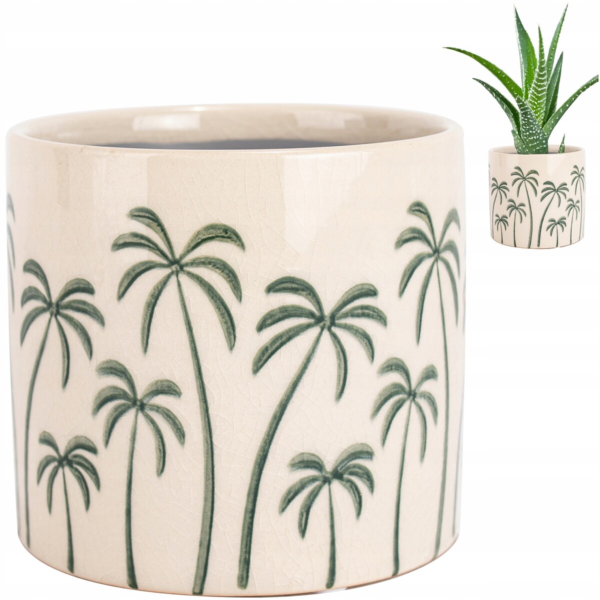 DONICZKA BEŻOWA PALMY CERAMICZNA 14cm osłonka do salonu domu palma na taras