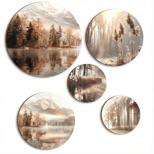 Obrazy Okrągłe na ścianę Beżowy Zestaw Boho do sypialni pokoju salonu