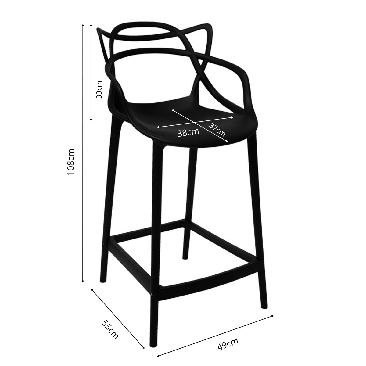 Hoker barowy plastikowy czarny ażurowy nowoczesny plastikowy do wyspy loft