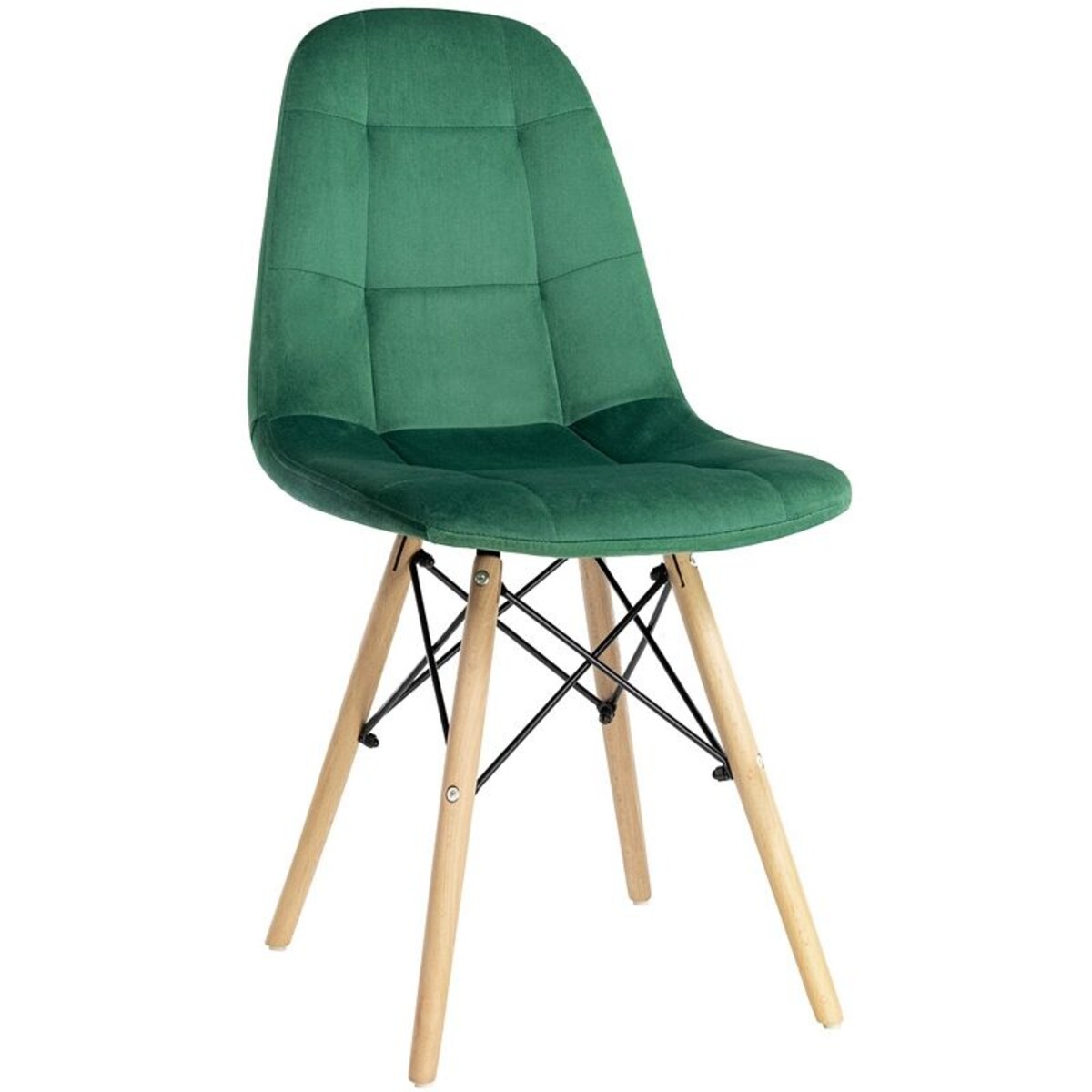 Krzesło tapicerowane skandynawskie welurowe pikowane zielone