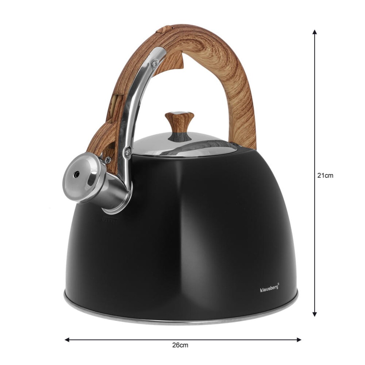 Czajnik stalowy z gwizdkiem lakierowany 3.0L czarny matowy KLAUSBERG