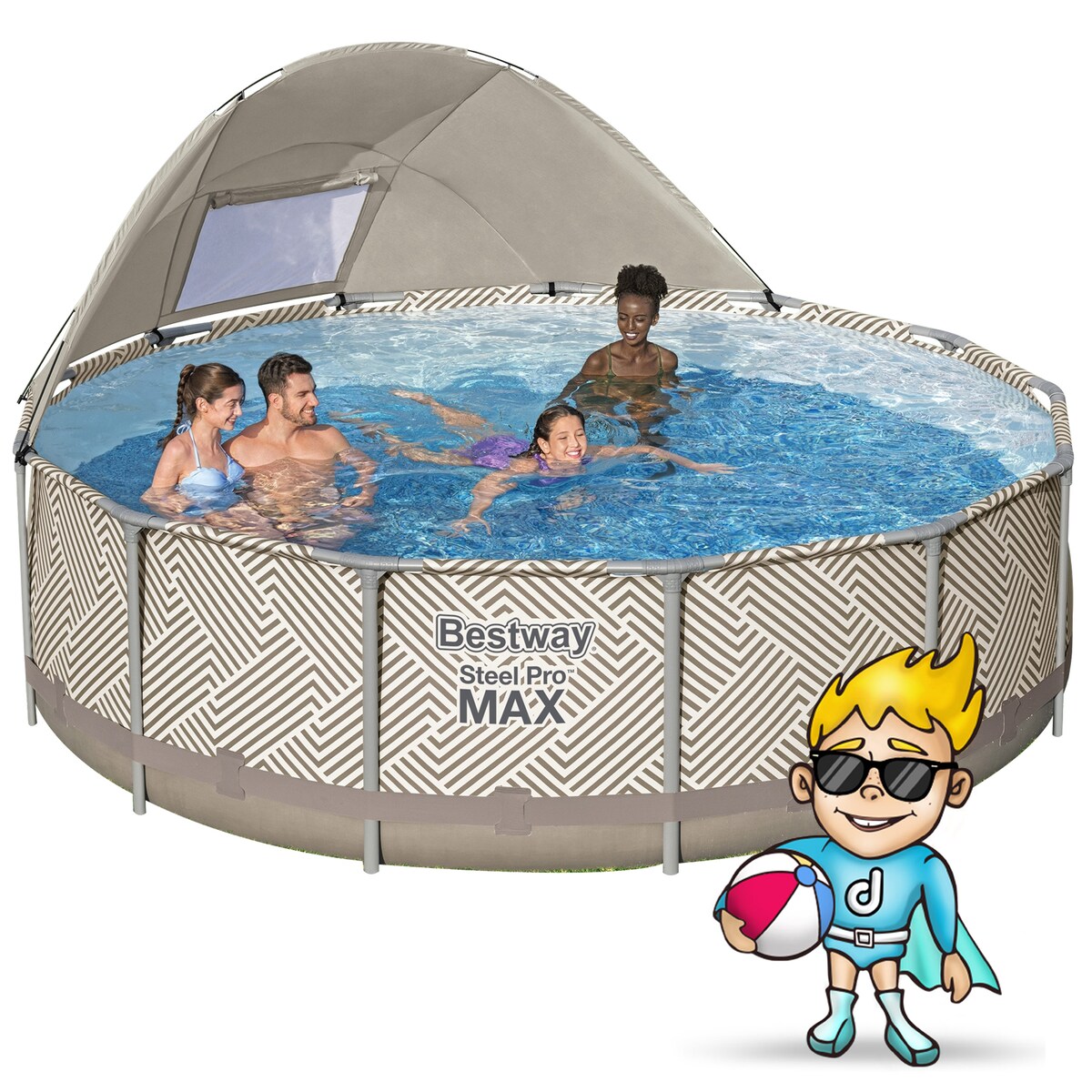 Basen stelażowy ogrodowy z daszkiem 396x107cm Bestway 12w1 zestaw