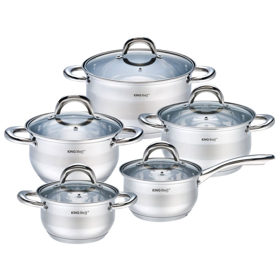 Zestaw garnków stalowych na indukcję 10 ele. garnki komplet KINGHOFF Silver