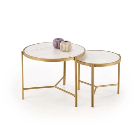 Zestaw 2 stolików FATIMA biały marmur/złoty