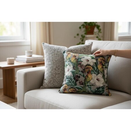 Szary zestaw poduszek w tropikalne liście - Echo Puszczy