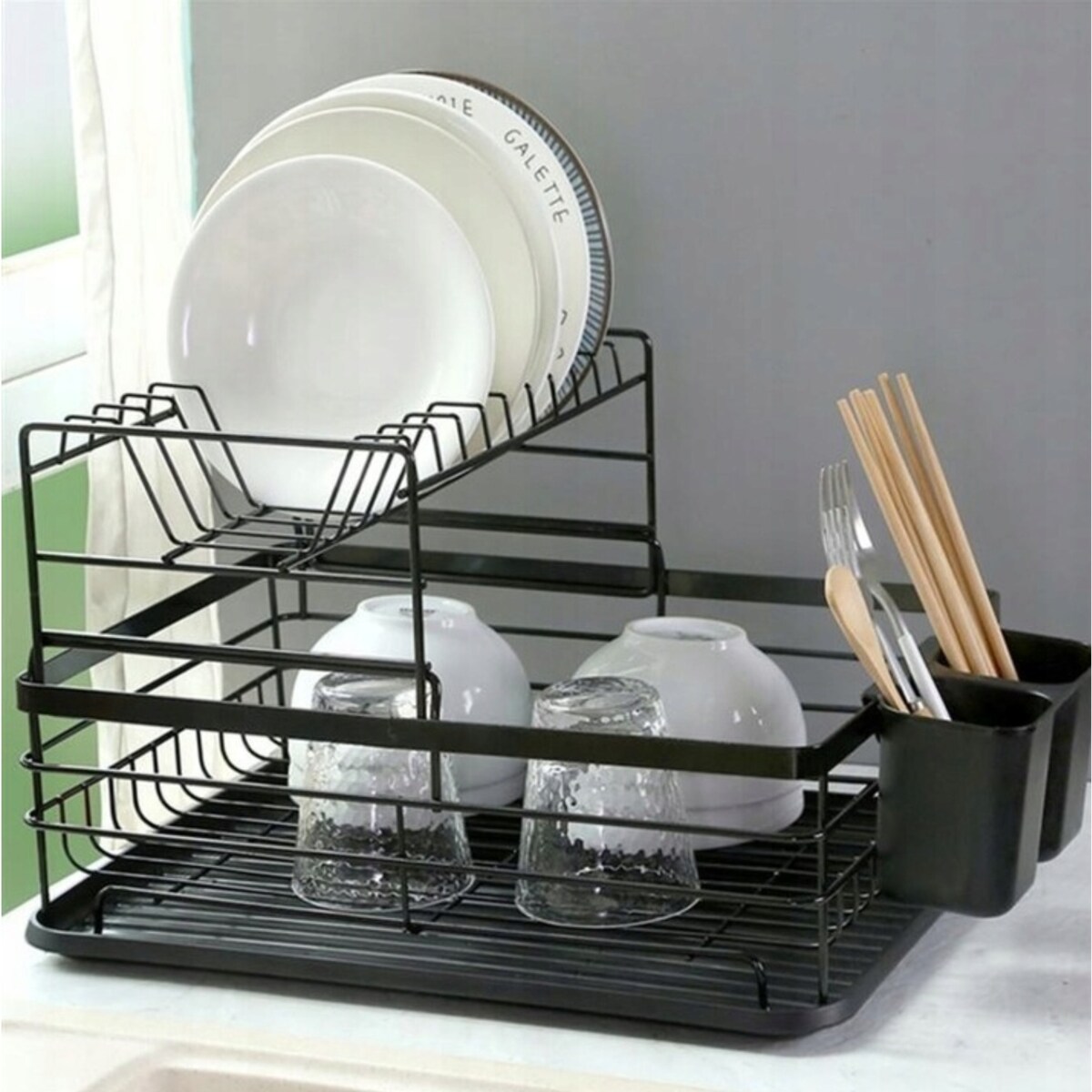 Suszarka do naczyń dwupoziomowa Ociekacz 43x32x27cm czarna KRISBERG
