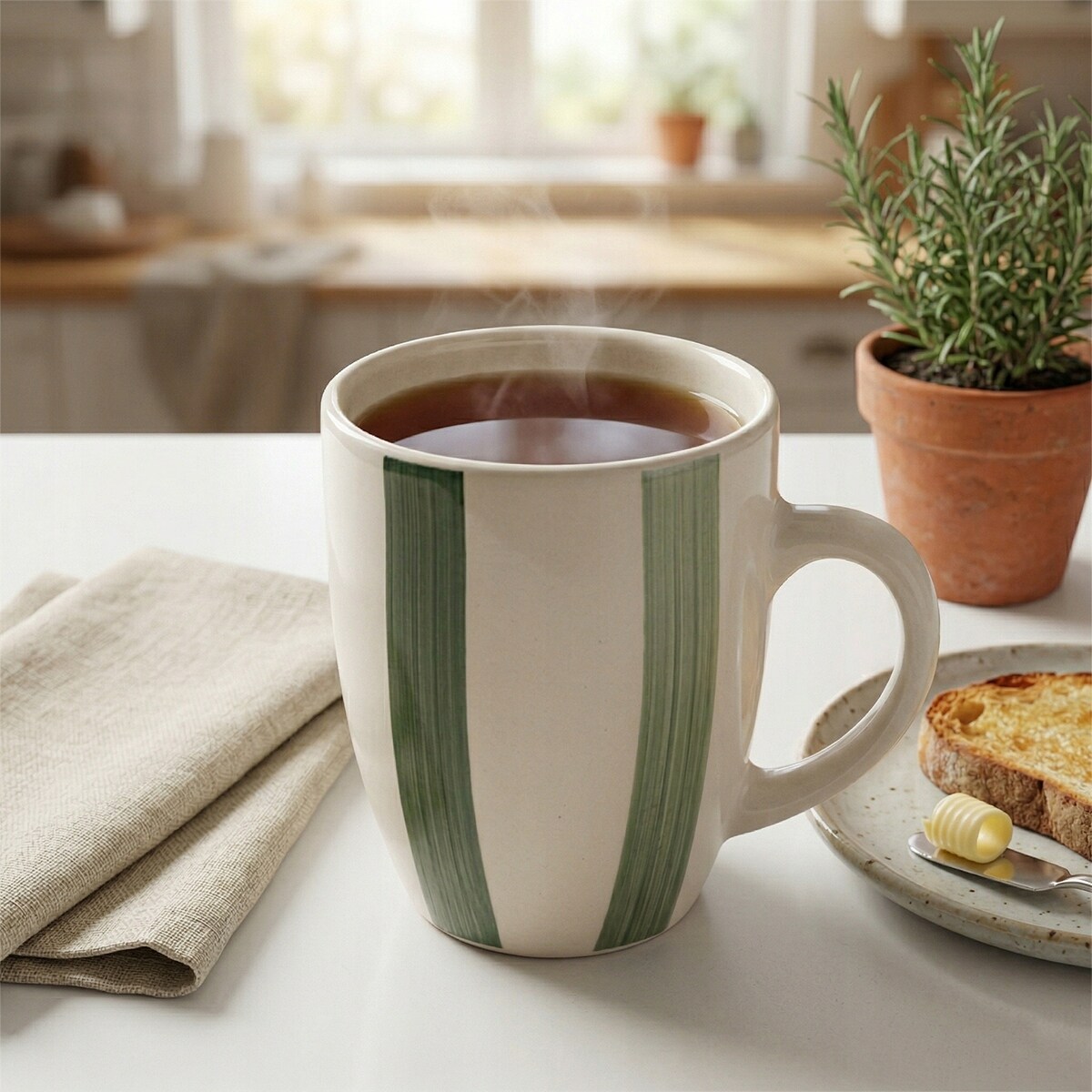 KUBEK CERAMICZNY 350ml BEŻOWY ZIELONY DO KAWY HERBATY Z UCHWYTEM NA KAWĘ