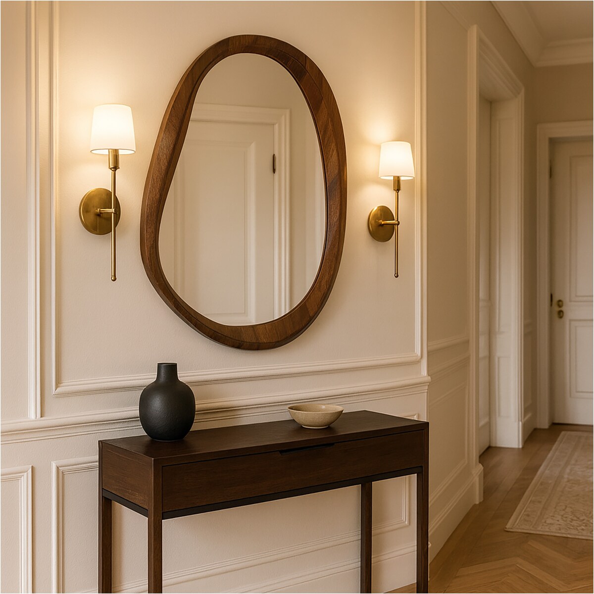 Lustro Organiczne Nowoczesne Rama Efekt Drewna Brązowe 38X55 Cm