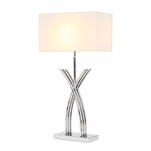 Srebrna lampa do salonu w stylu modern z białym abażurem ROTA
