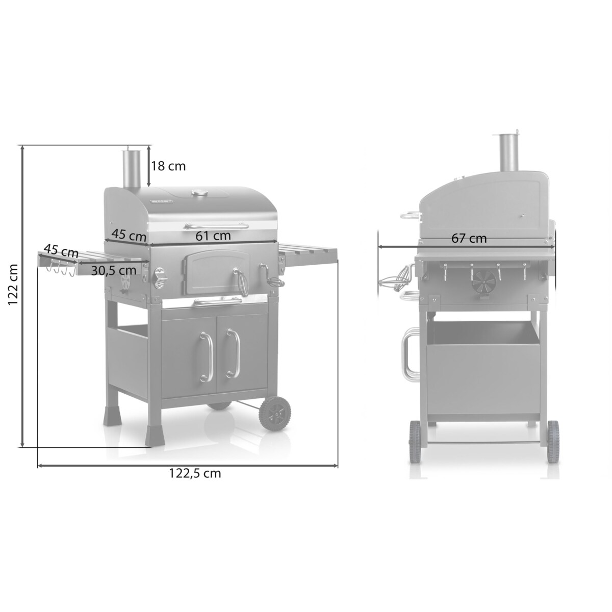 Grill węglowy ogrodowy Berdsen BD-893 komin żeliwny ruszt z pokrywą popielnik + termometr