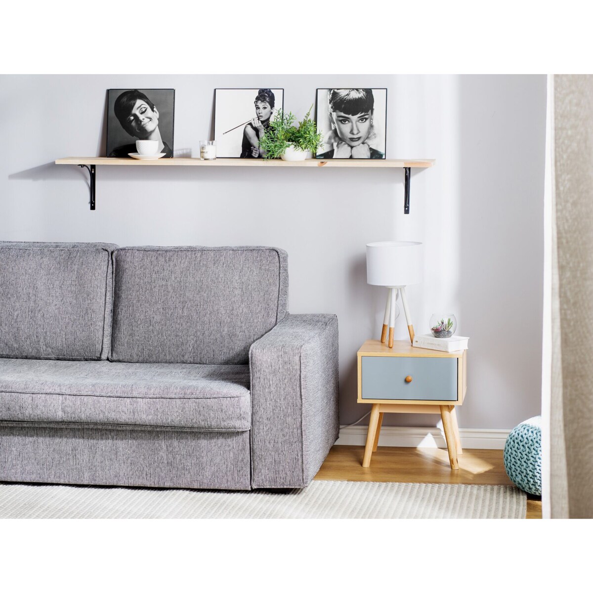 Szafka nocna jasne drewno z szarym ARVADA