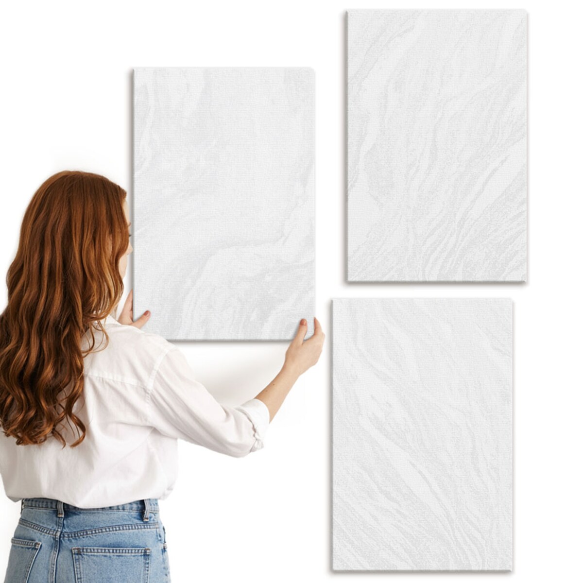 Zestaw 3 dużych obrazów na płótnie - Marmur elegancki struktura - biały