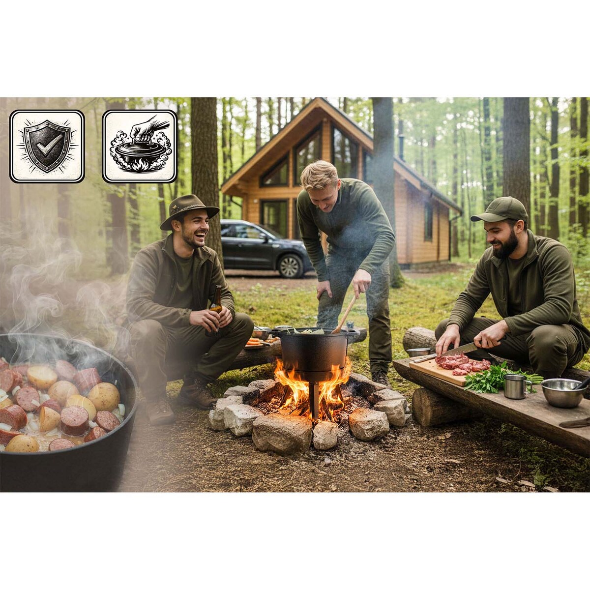 Kociołek żeliwny demontowany 8L Berdsen BD-480 garnek + patelnia grill + przepisy gratis