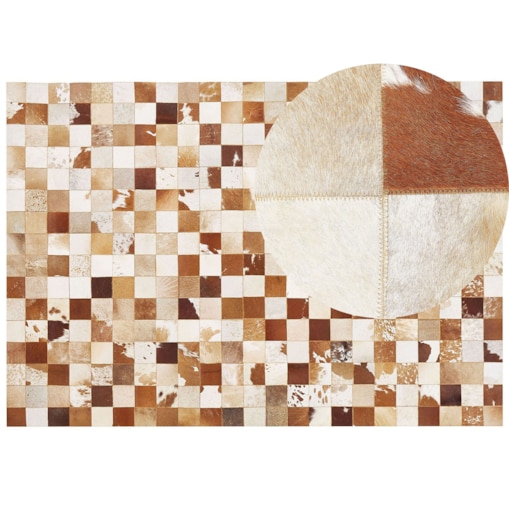 Dywan patchwork skórzany 160 x 230 cm brązowo-biały CAMILI