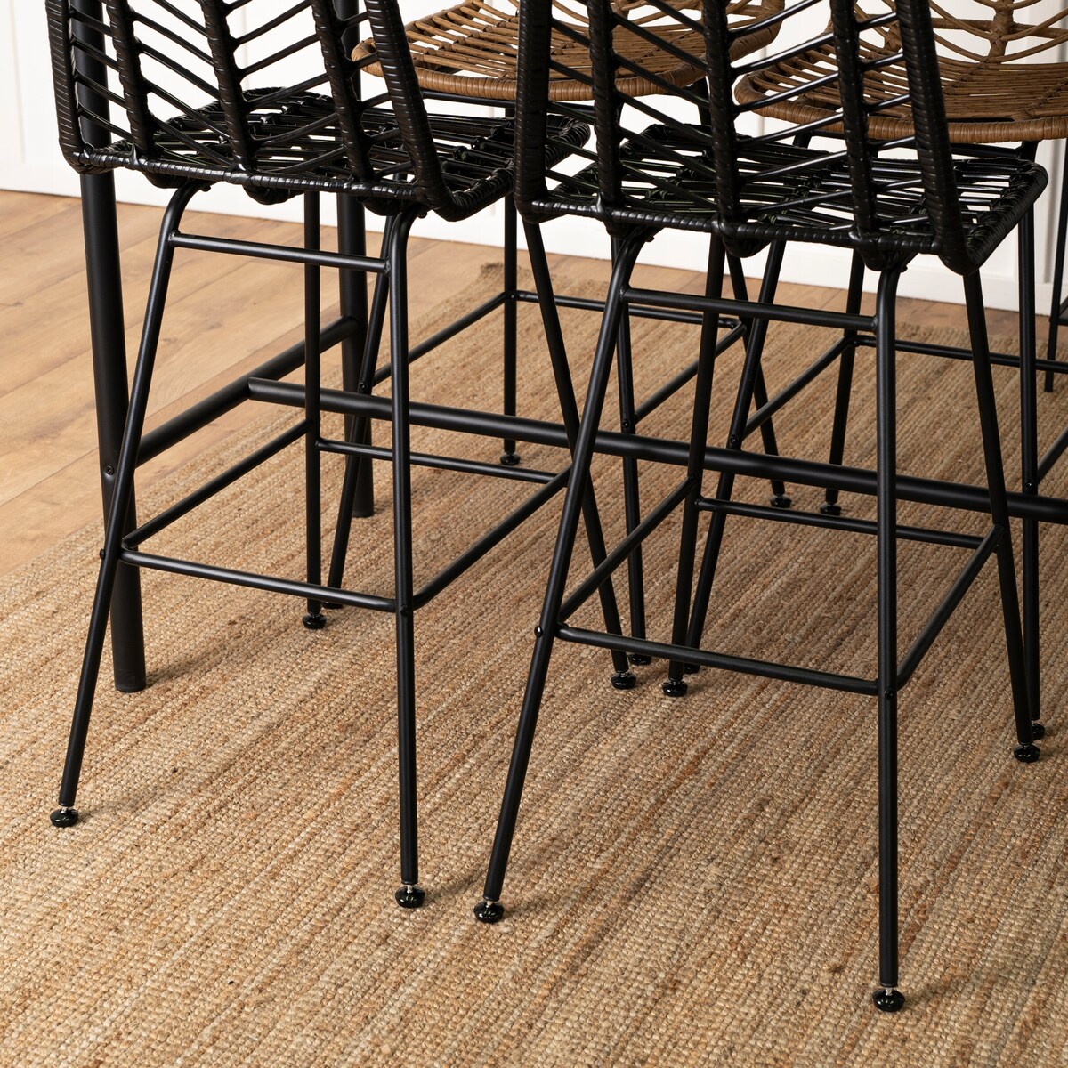 Hoker Krzesło Barowe Kuchenne Do Jadalni Ogrodowe Taras Rattan Czarne Jerry