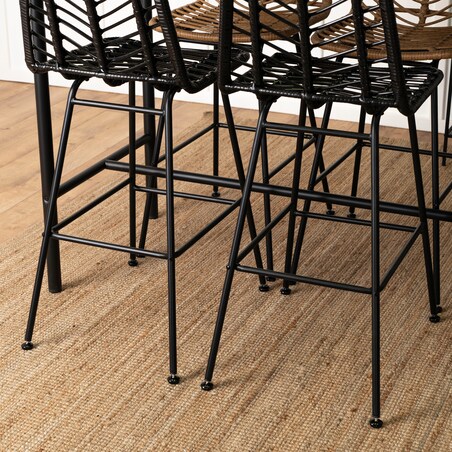 Hoker Krzesło Barowe Kuchenne Do Jadalni Ogrodowe Taras Rattan Czarne Jerry