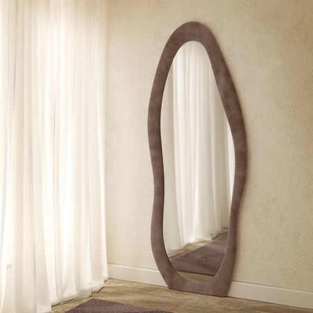 Lustro w nieregularnej ramie aksamitne brązowe 170x60 cm