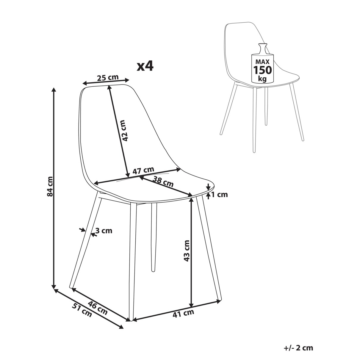 Zestaw 4 krzeseł TAKILMA Przezroczysty