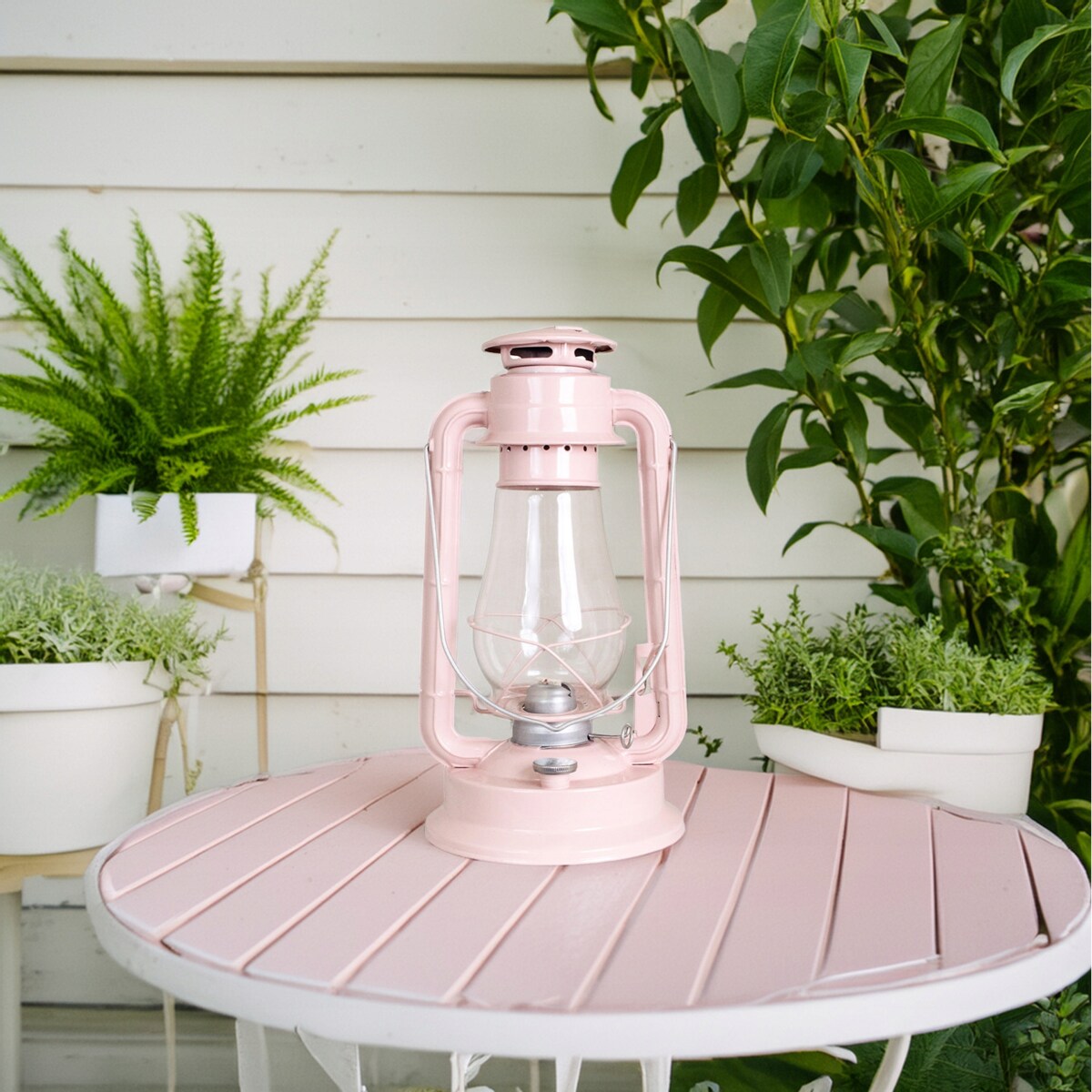 LAMPA NAFTOWA DUŻA RÓŻOWA metalowa szklany klosz loft do domu ogrodu