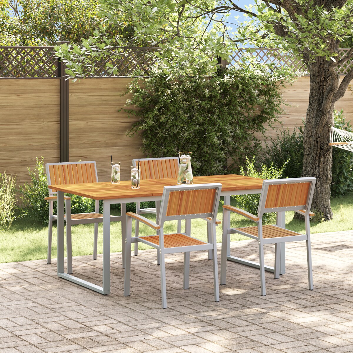 vidaXL Zestaw do jedzenia w ogrodzie 5 elementów Szary aluminium i lite drewno akacjowe