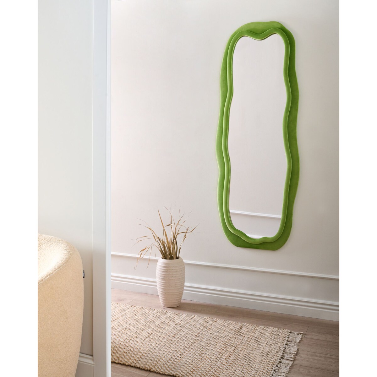 Lustro ścienne BEAUNE 56 cm 160 cm Welur Zielony