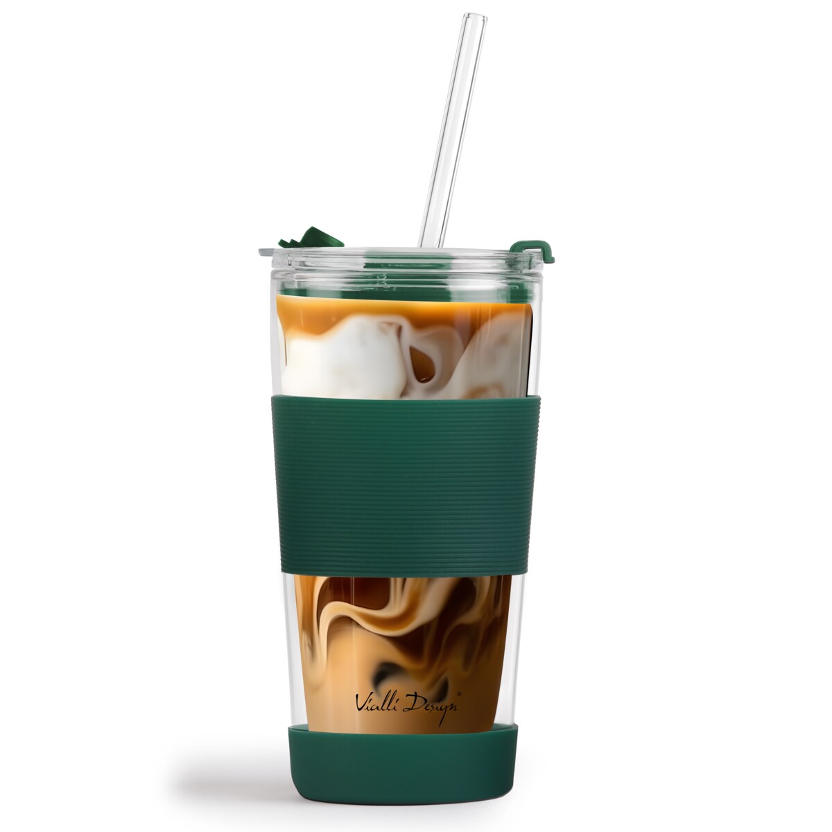 Kubek termiczny szklany ze słomką 600 ml zielony Fuori 30398